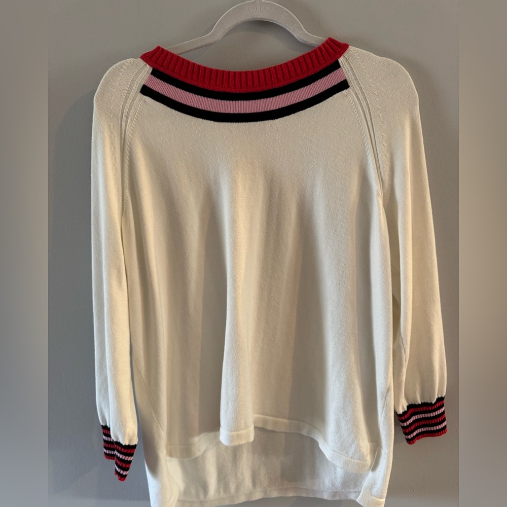 CAbi Cream Sweater with Red, Pink and Black Trim